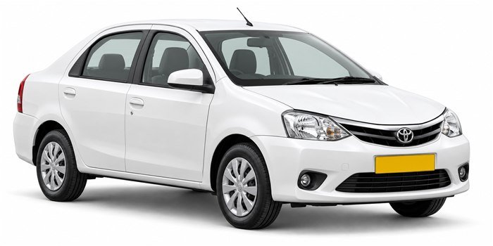 White Toyota Etios AC (Diesel) local hire taxi